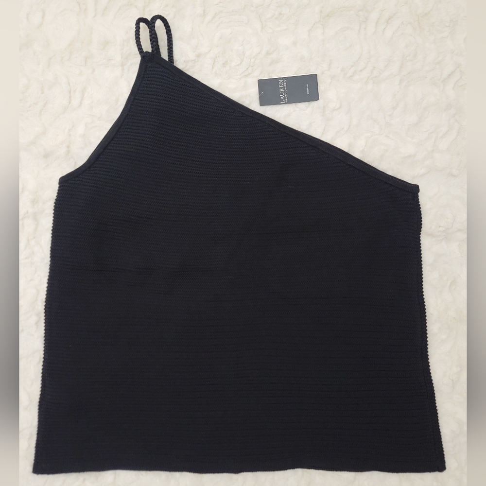 Lauren Ralph Lauren Women Black Cable Stitch 1 Shoulder Sweater Top Size 3X NWT - Picture 3 of 3